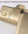 Slick Wall Mounted Thermostatic Shower System featuring smooth brass control knob with 38°C temperature settings.