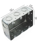 Three Gang Metal Electrical Box With Side TKOs And Bottom KO Raised Ground Hump Galvanized Steel Construction Measures Five Point Eight Inch Long By Four Point One Inch Wide By Two Point Two Inch Deep One Pack For Multi Device Use Compatible With Six