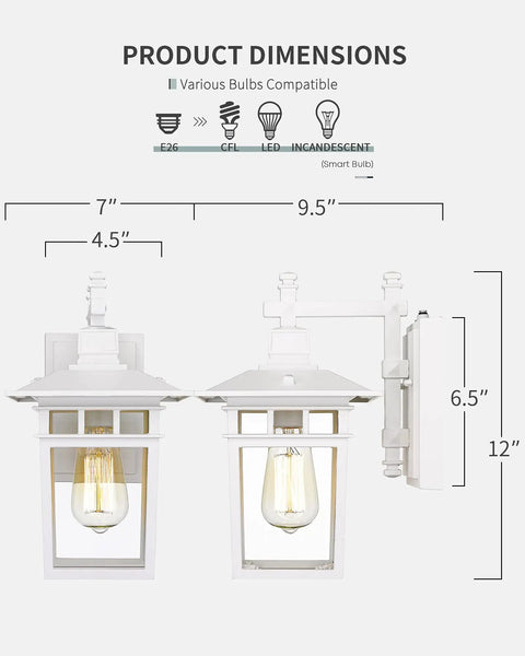 Dimensions of White Exterior Light Fixtures 2 Pack Dusk To Dawn Outdoor Wall Lanterns With Cast Aluminum Housing Built To Last