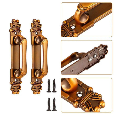 Antique Barn Door Handles And Vintage Sliding Door Handle Set In Rustic European Style Metal Brass Pull with screws included