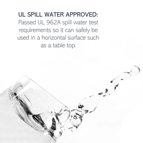 Water splash on table demonstrating Radiant Furniture Power Center With USB, Recessed Power Strip safety and UL spill water approval.