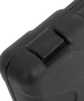 Close-up of black latch on plastic toolbox for 148 Piece Iron Household Tool Set In Red With Plastic Toolbox Storage Case