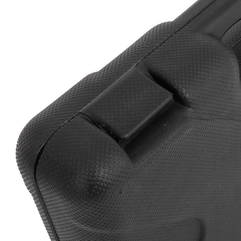 Close-up of black latch on plastic toolbox for 148 Piece Iron Household Tool Set In Red With Plastic Toolbox Storage Case