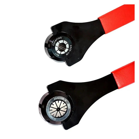 Premium Alloy Steel ER Collet Chuck Holder Set With Spanner Wrench for CNC milling showing clamping nuts from multiple angles.