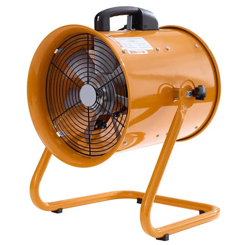 12 Inch Industrial Portable Air Blower Ventilator with 3300 RPM, Heavy Duty Exhaust Fan in orange, side view