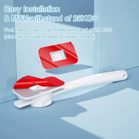Rock Solid Adjustable Door Finger Pinch Guard in white with red safety latch, easy installation, max 25KG support.