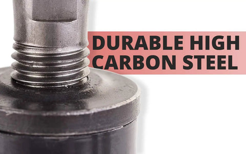 Close-up of a Heavy Duty Adjustable Floor Jack Post Two Pack showing high-carbon steel and durability
