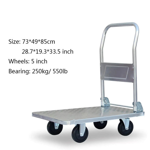 Heavy Duty Steel Platform Hand Truck And Four Wheel Folding Cart Made For No Sweat Moves And Smooth Everyday Hauls Around The House Garage Or Workbench Space, 730mm high, heavy duty wheels.