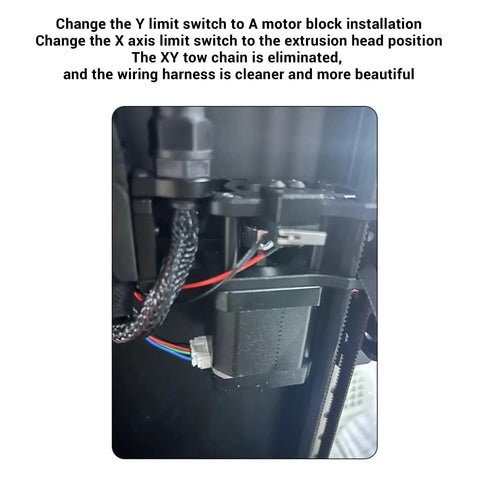 Close-up of limit switch and wiring inside a 3D printer, part of Built Tough 3D Printer Frame Kit For 2.4 R2 Upgrade.