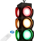 Four Sided 12 Light Traffic Light Pendant Lamp With Remote Control Retro LED Droplight Ceiling Fixture For Dining Room Restaurant Bar Or Club 60W Total 110V Bold Urban Style with visible remote control next to the lamp