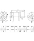 Technical drawing of D3536 1000KV Brushless Outrunner Motor 5.0mm Shaft for 2-4S RC Multicopters and Fixed-Wing UAVs, with dimensions.
