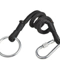 Straight Up Heavy Duty Horse Gate Latch With Rust Resistant Nylon Steel Tie Rope For Secure Barn Fence Fastening And Dependable Outdoor Livestock Herd Gear, with coiled black nylon rope and metal clips.