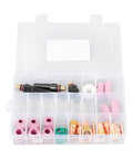 Pro Grade 49 Piece TIG Welding Torch Kit With Gas Lens, Alumina Nozzles, Glass Cups, and Copper Collets in a storage box