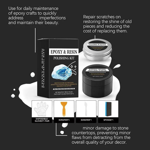 Complete Epoxy Resin Polishing Kit For A Mirror Finish Shine Premium Polishing Compound And Scraper With gloves, scraper, sponge.