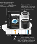 All In One Epoxy Resin Polishing Kit For Scratch Repair And High Gloss Finish with compound cans, scraper, sponge, and gloves.