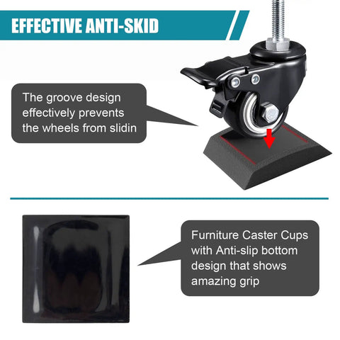 Premium Silicone Wheel Stoppers For Furniture, 4 Pack Caster Cups That Prevent Scratches On All Floor Types shown with caster