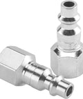 One Quarter Inch FNPT M Style Steel Plug Pack Of 2 For Air Systems, Female NPT Seal, Boss Grade Steel Plug For One Quarter Inch Pipe Threads, 300 PSI Max, 250 Deg F, Made In USA, two-angle view
