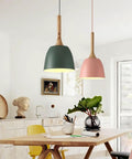 Modern Pendant Lights Kitchen Island, Solid Wood Hanging Lamp with Matte Black Metal Shade, Farmhouse Light Fixtures for Dining Room, Bedroom, Living(Blue,8.6in) in green and pink.