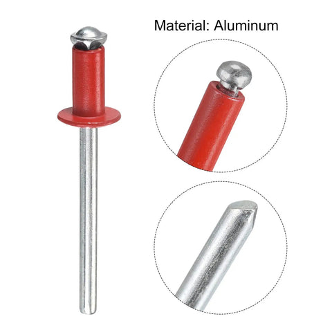 Top Tier Aluminum Blind Rivets 5mm X 10mm Open End Flat Round Head Fasteners For Metal And Leather, Hardcore Red Rivets With No Sweat Installation For Tough Auto Repairs And Trade Work 25 Piece Assortment