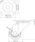 Smooth Ride One Inch Caster Set Packs Two Swivel Casters With Locking Pads And Self Tapping Screws detailed dimensions illustration.