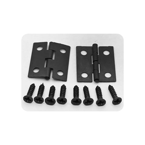 Kick Back And Craft With 80 Pieces Of 18 By 15 Millimeter Mini Hinges Plus 320 Mounting Screws For Wooden Jewelry Box Hardware And 180 Degree Folding Butt Hardware image of black mini hinges and screws.