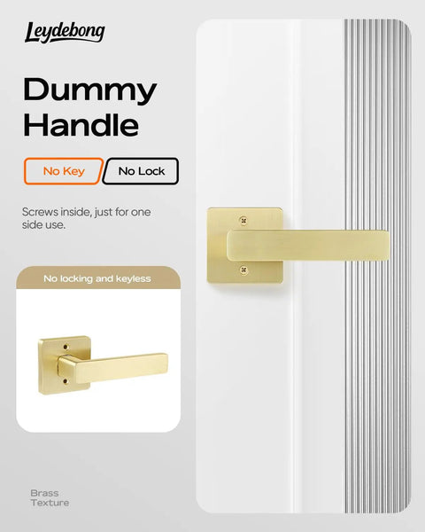 Ten Pack Gold Door Knobs And Dummy Door Handles For Closets And French Doors, Non Turning, Single Side Use, Satin Brass Handle