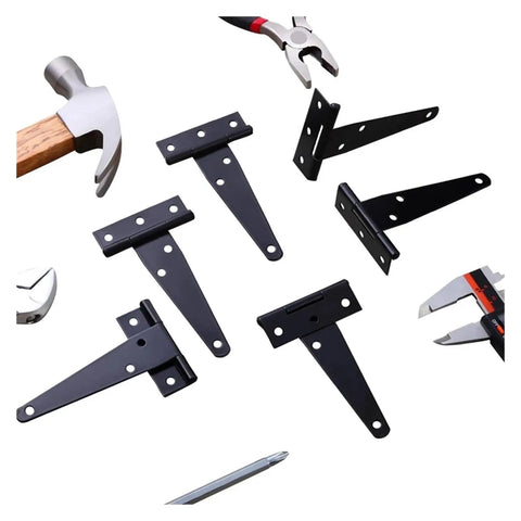 Six Pack 4 Inch T Strap Hinges Built Tough Rustic Black For Windows, Fences, Barn Doors And Gates, Rustproof, Heavy Duty Hinges
