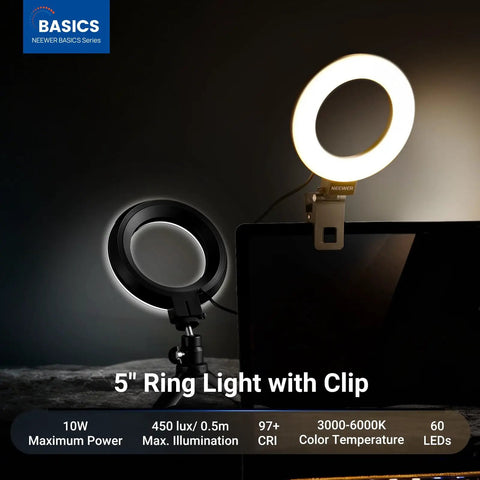 Clip On Desk Ring Light for Video Calls and Streaming, 5 Inch USB LED BR60 Ring Light With Clip Mount on monitor