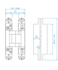 Technical diagram of Concealed Door Hinges For 180 Degree Swing, 3 Way Adjustable, Black 6 Inch Pair with measurements.