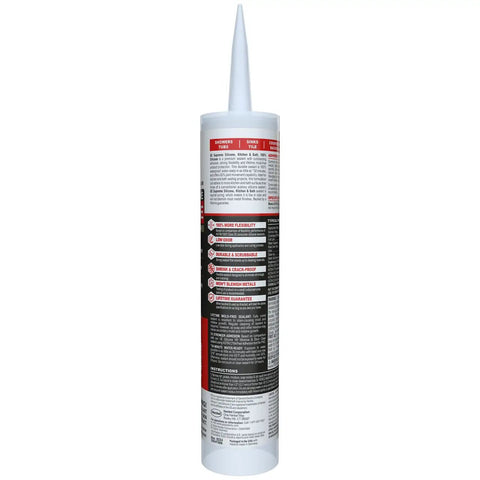 Back view of Waterproof Silicone Sealant for Kitchen and Bath, Clear 10.1oz Tube, Mold Resistant, Flexible Workhorse Sealant