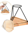 Heavy Duty Reusable Stainless Steel Coffee Filter Holder With Secure Drip Rack And Premium Filter Cloth Set For A Smooth Daily Grind Setup At Home Or Office, featuring black metal frame and wooden tray.