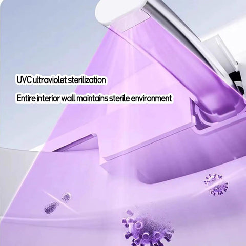 Gamechanging Smart Heated Toilet Seat With Self Cleaning Stainless Steel Nozzle showing UVC sterilization feature for hygiene.