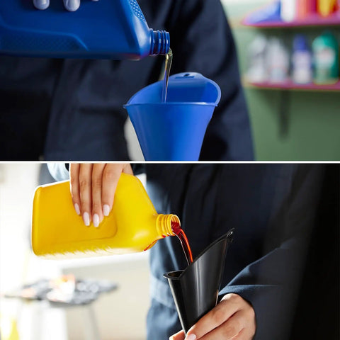 Two Pack Oil Funnel For Auto Care, Spill Saver Long Neck Plastic Engine Filler For Oils Lubricants Water And Other Liquids, Blue