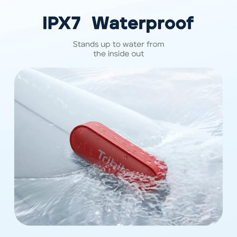 XSound Go Bluetooth Speaker With 16W Power, IPX7 Waterproof in water, red design, showcasing waterproof feature, outdoor use