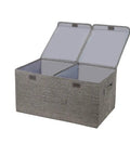 Nifty Collapsible Linen Fabric Storage Basket With Sturdy Foldable Design For Clothes Toys Shoes Books Towels And Magazines Sweet Home Organization Setup, grey with open lids.