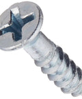 Premium Flat Head Phillips Wood Screws Size 8 By 3 4 Inch 100 Pack Heavy Duty Hardware, close-up view of zinc-coated screw.
