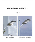 Installation methods for Rock Solid Solar Flood Lights Outdoor; wall mount and cement pole options shown for versatility.