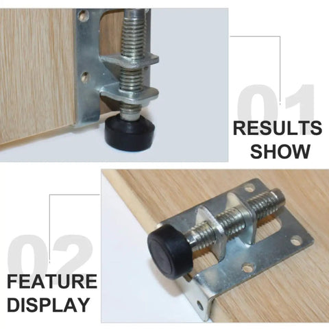 Adjustable Furniture Leveling Feet 4 Pack Stainless Steel and Nylon installed on wooden surface showing results and features