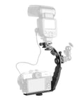 Heavy Duty DSLR L Bracket Mount with Dual Cold Shoe Mounts and Quarter Inch Tripod Thread Padded Hand Grip for stabilizing shots