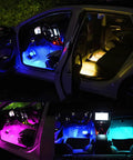 Car interior illuminated with Six Pack Wireless Under Cabinet Lights With Remote USB Rechargeable RGB LED Bar Kit