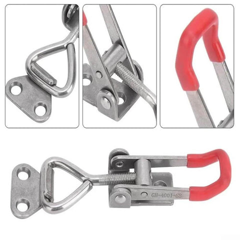 Stainless Steel Adjustable Toggle Clamp Gh-4001-SS With Quick Release, shown in silver with red handles and smooth grips