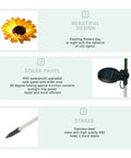 8 Pack Solar Sunflower Garden Lights featuring LED flower design, waterproof solar panel, and stainless steel stake.