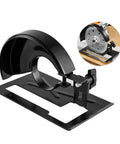 Rock Solid Adjustable Steel Angle Grinder Stand With Heavy Duty Safety Guard And Ultra Tough Clamps For Diy Power Tools Cutters. Black safety guard and sturdy base.