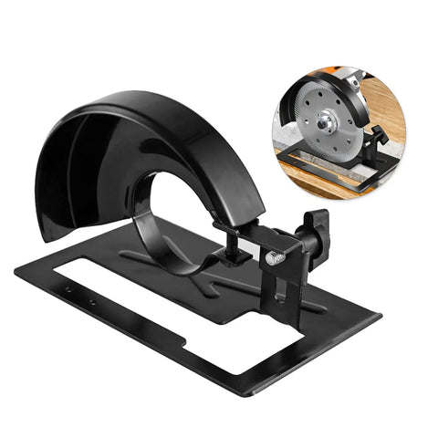 Heavy Duty Adjustable Angle Grinder Balance Bracket Holder With Protective Safety Guard, featuring a solid black steel frame.