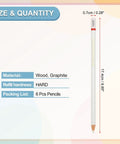 Pro Grade Hard Graphite Sketch Pencils 6 Pack For Drawing Art, pre-sharpened with wood round grip and smooth lead, side view.
