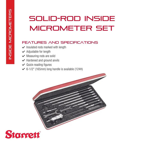 Inside Micrometer Set With Solid Rods 50 To 300 Mm Range 10 Pack For Pro Grade Precision Measuring Quick Reading Figures Insulated Rods Built Tough For Machinists And Hobbyists, open case