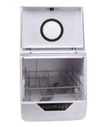 Real Deal Portable Countertop Dishwasher With Foolproof Leak Seal For Dorms Apartments RV Offices Generous Tub open view, silver rack, control panel.