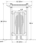 Spacious White Vinyl Outdoor Shower Enclosure With Privacy Door For Pool And Beach No Muss No Fuss dimensions diagram 61 5/8 in wide by 88 3/4 in high