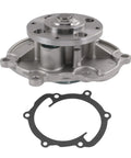 AW5103 Water Pump Replacement For Buick Enclave LaCrosse Allure Cadillac ATS SRX Chevy Camaro Equinox Malibu Traverse GMC Acadia Canyon Colorado 2.8L 3.0L 3.6L V6 Engines Replaces 130-5130 252-962 12566029 showing pump and gasket.