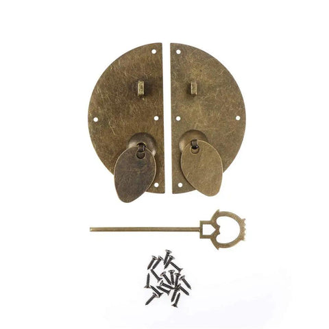 Old School Antique Bronze Decorative Hinge for Small Cabinets and Wooden Boxes with screws and key, Chinese Style Hardware